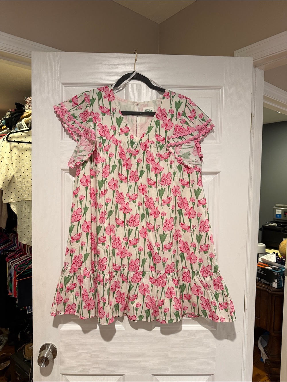Pink Floral Ruffle Sleeve Dress
